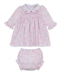 Delicate Blooming Bows Pink Smocked Dress Set