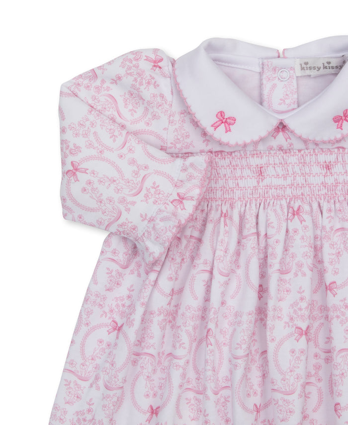 Delicate Blooming Bows Pink Smocked Dress Set
