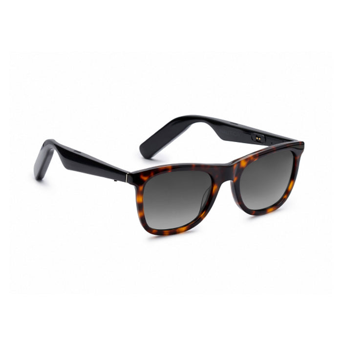 The Nautica Dockside smart sunglasses feature polarized UV400 dark lenses and a brown tortoiseshell frame, shown against a white background.