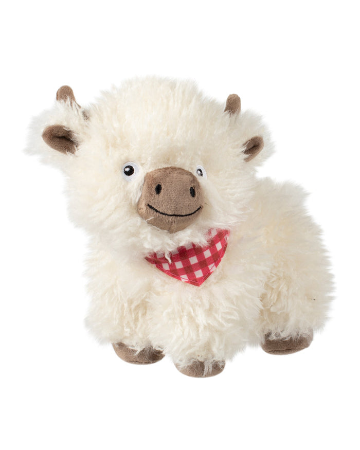 Cow themed fuzzy dog toy with soft plush material for playful interaction. Updated May 2026.
