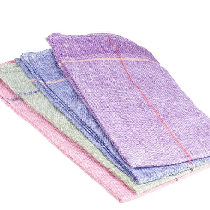 Dosa assorted color napkins are designed by Christina Kim for Lulu Restaurant at the Hammer Museum. Woven by a Khadi cotton cooperative in Rajsitapour, India, each set includes one napkin in each color and come in a paper bag with a Lulu sticker.