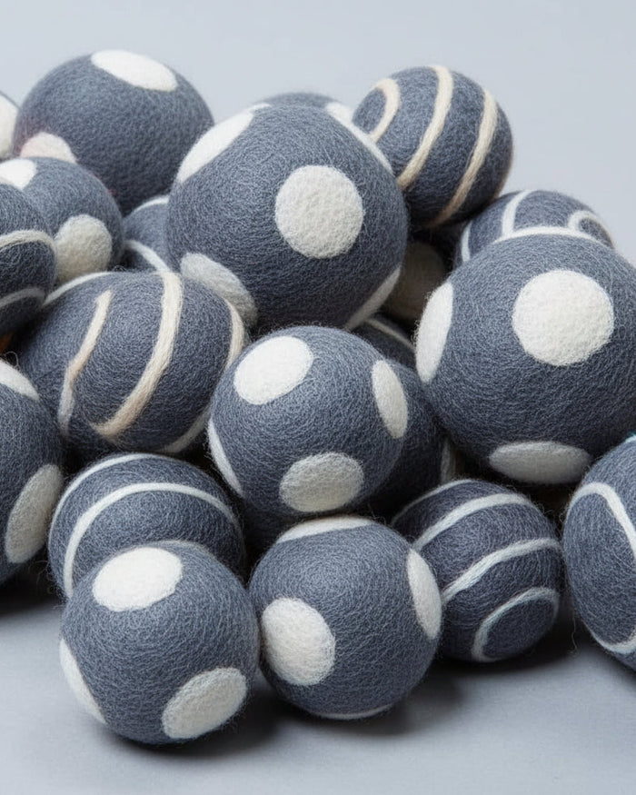 wool felt dog ball set handmade wool dog toys polka dot and stripe minimalist pet toy set