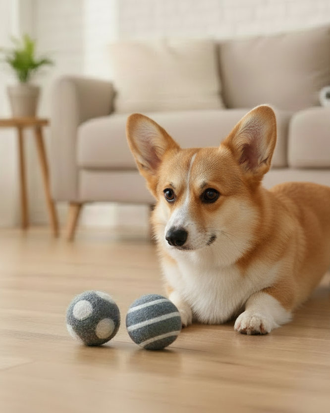 wool dog balls close up natural fiber pet toys for indoor fetch play