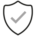 The Lucyd Dual PD logo features a simple black shield outline with a gray checkmark in the center, symbolizing security or protection, set against a light gray background.