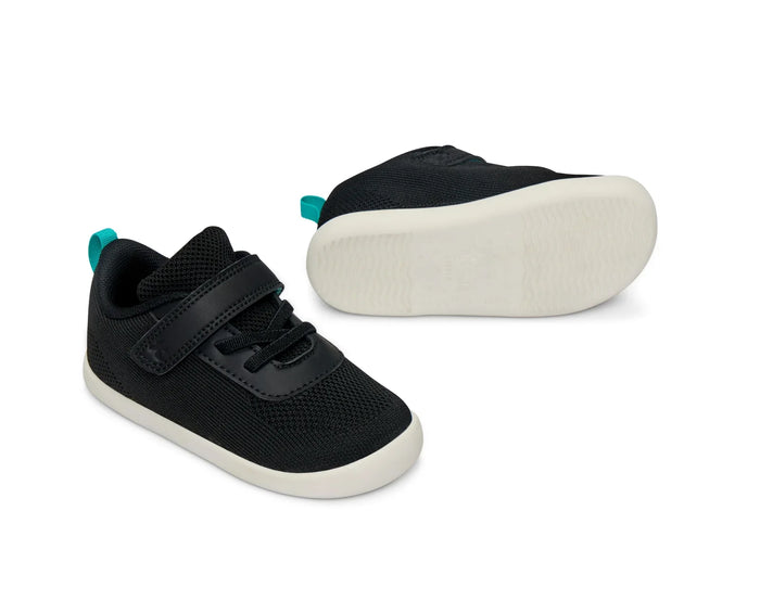 Side and bottom outsole traction view of Ten Little DuoKnit Sneakers - Night Black. Available at www.tenlittle.com