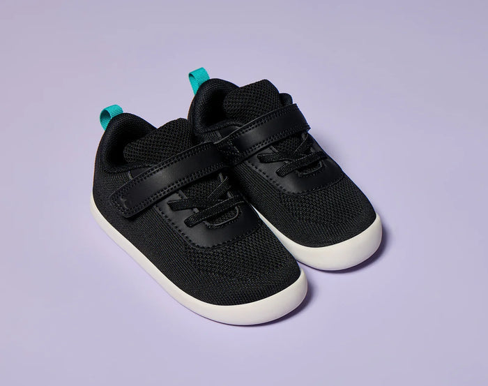 Side and top view of Ten Little DuoKnit Sneakers - Night Black. Available at www.tenlittle.com