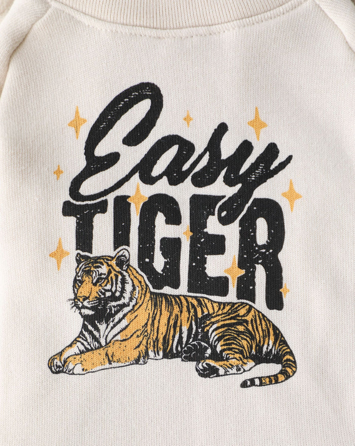 Bold and cozy Easy Tiger sweatshirt for Pugs, Cocker Spaniels, and Shih Tzus. Perfect for lounging or everyday adventures.