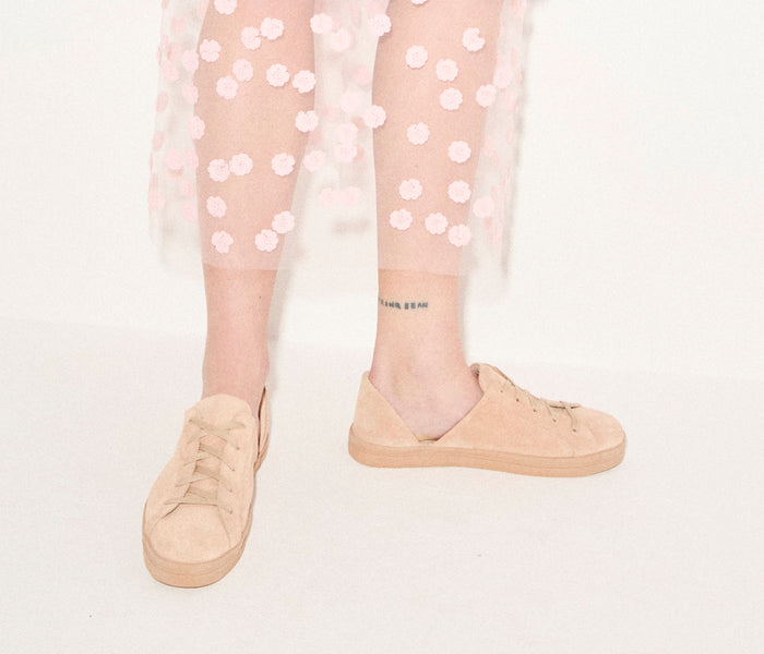 Freda Salvador EDA D'Orsay blush suede sneaker with rounded toe and white sole, stylish and comfortable casual footwear.