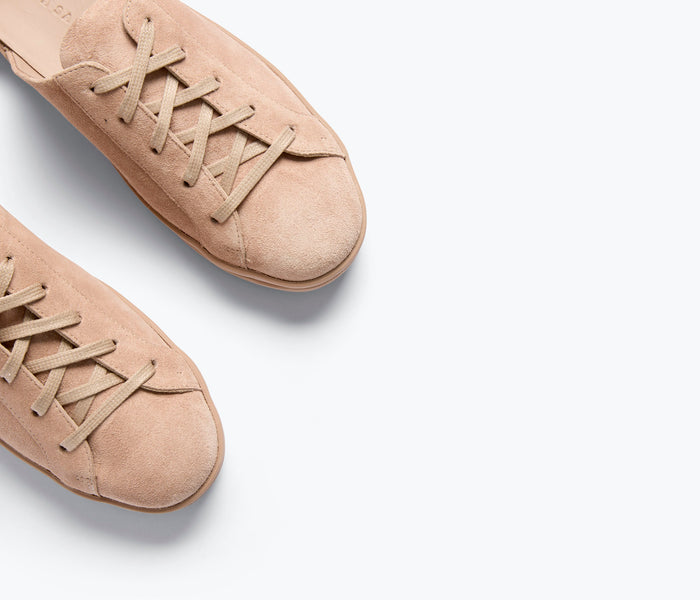 Freda Salvador EDA D'Orsay blush suede sneaker with sleek design and smooth leather detailing.