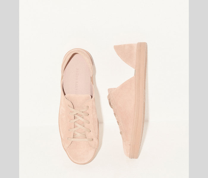 Freda Salvador EDA D'Orsay sneaker in blush suede with sleek design and comfortable silhouette.