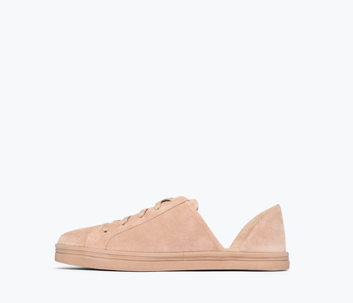 Freda Salvador EDA D'ORSAY blush suede sneaker with inside view, showcasing stylish design and soft suede material.