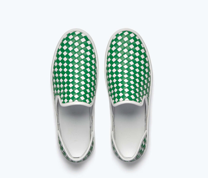 FREDA SALVADOR Eddy D'Orsay sneaker in green woven calf leather with sleek design and casual style.