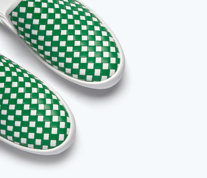 Green woven calf leather Eddy D'Orsay sneaker by FREDA SALVADOR with detailed close-up view