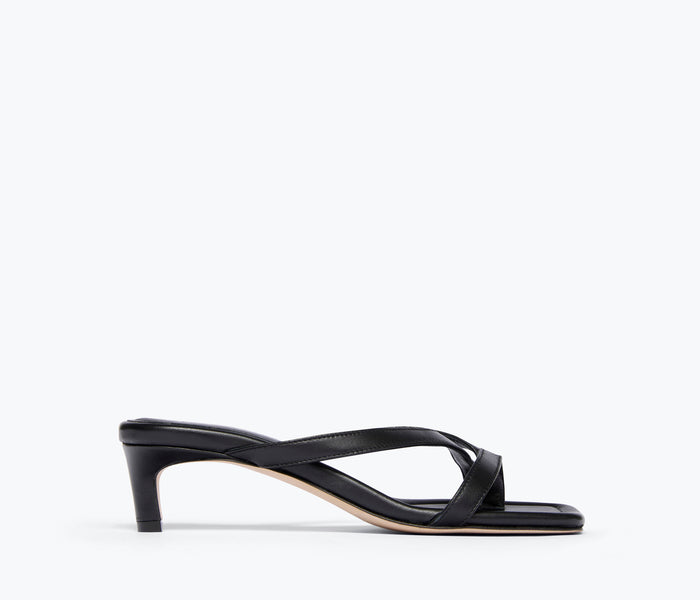 Black Nappa Elaine heel by Freda Salvador, showcasing the stylish front view of this elegant women's shoe.