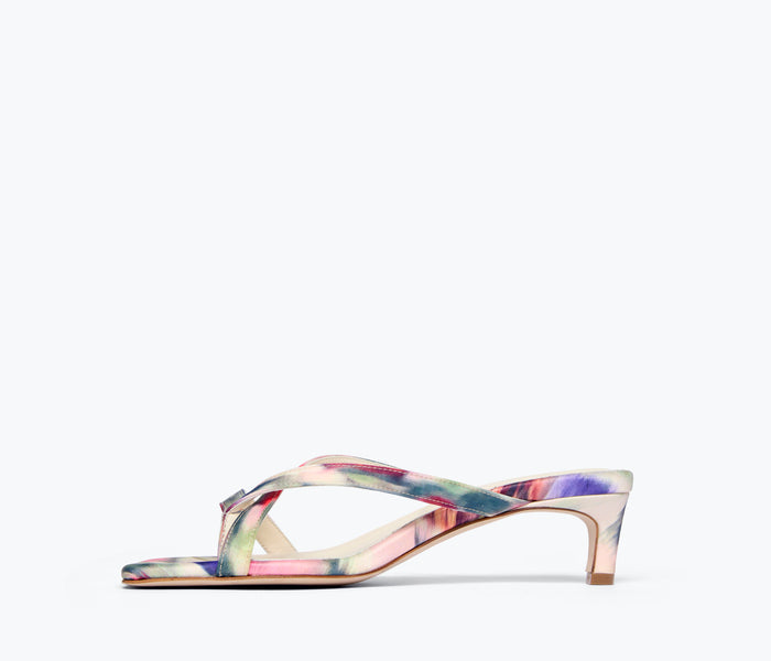 Fredas Salvador Elaine heel in watercolor satin, showing the inside view of the elegant, stylish high-heeled shoe.