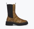 Freda Salvador Eli mid-calf boot in mocha leather with a sleek front view and stylish design.