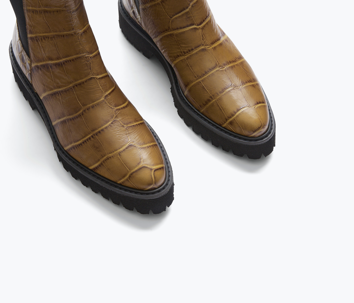 Freda Salvador Eli mid-calf boot in mocha leather with detailed stitching and sleek design, stylish footwear for any occasion.