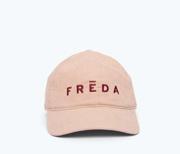 Embroidered Freda Hat in blush corduroy, front view