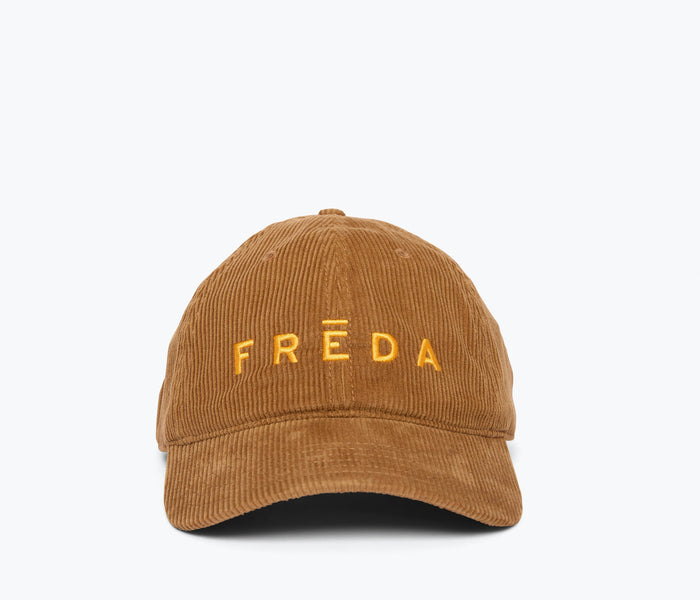 Embroidered Freda Hat in ginger corduroy, front view