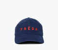 Embroidered Freda Hat in navy corduroy, front view