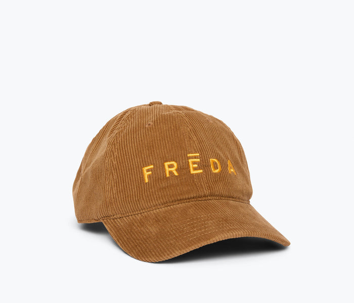 Embroidered Freda Hat in ginger corduroy, side view