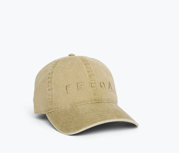 OTTO embroidered Freda khaki hat viewed from the side, stylish apparel accessory with detailed embroidery and a casual design.