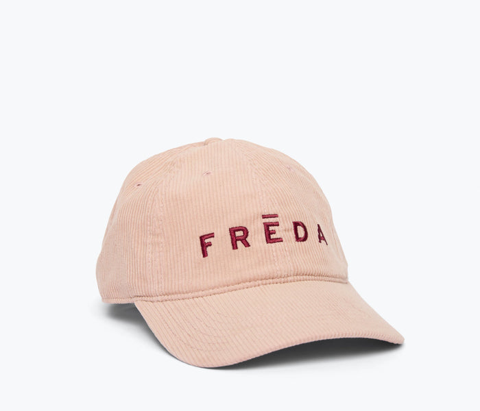 Embroidered Freda Hat in blush corduroy, side view