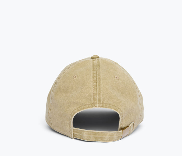 Khaki embroidered Freda hat by OTTO, showing the back view with detailed stitching and adjustable strap.