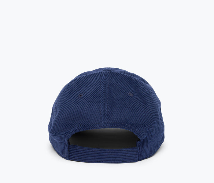 Embroidered Freda Hat in navy corduroy, back view