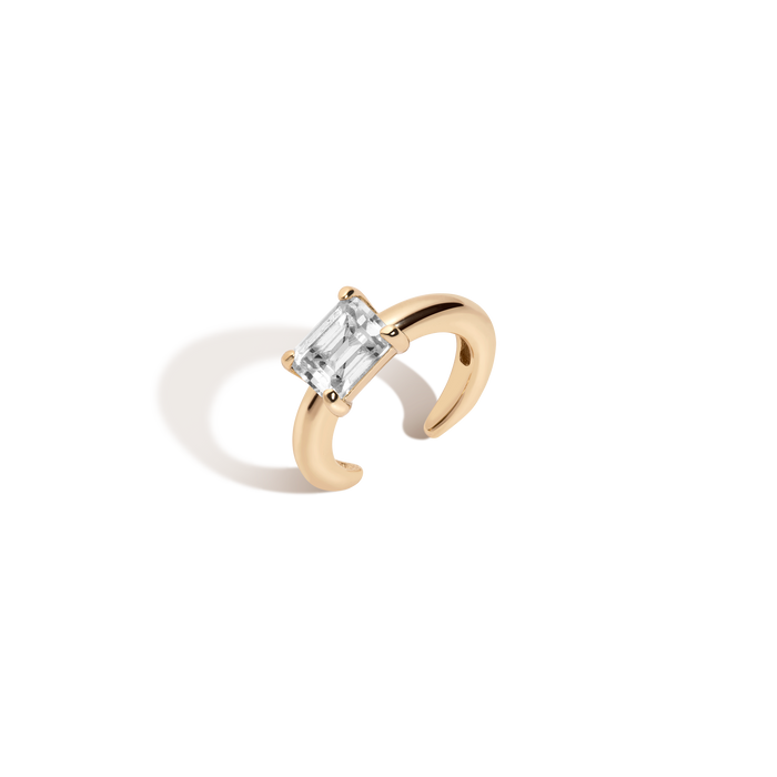 Emerald Lab Grown White Sapphire Solitaire Ear Cuff Vermeil Yellow Gold First