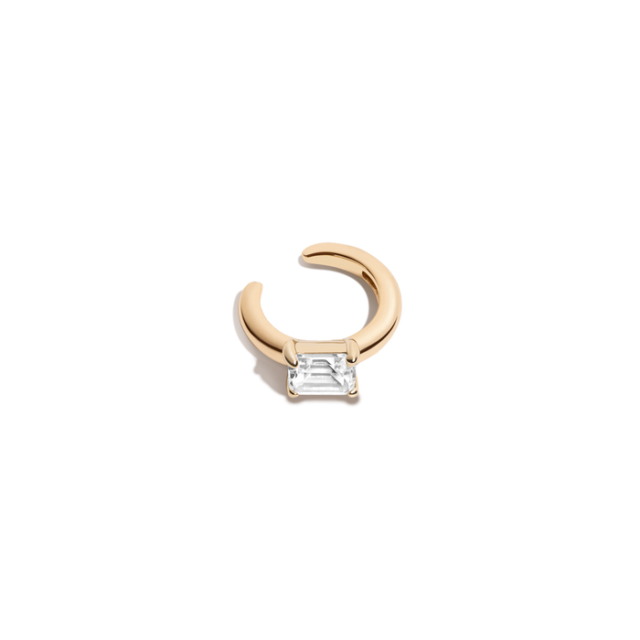 Emerald Lab Grown White Sapphire Solitaire Ear Cuff Vermeil Yellow Gold