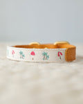 Summer themed dog collar with embroidered icons and cotton webbing, lightweight and stylish accessory for warm weather walks