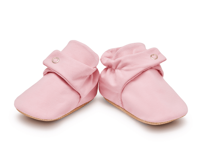 Front view of Ten Little Everyday Baby Booties - Petal Pink. Available at www.tenlittle.com