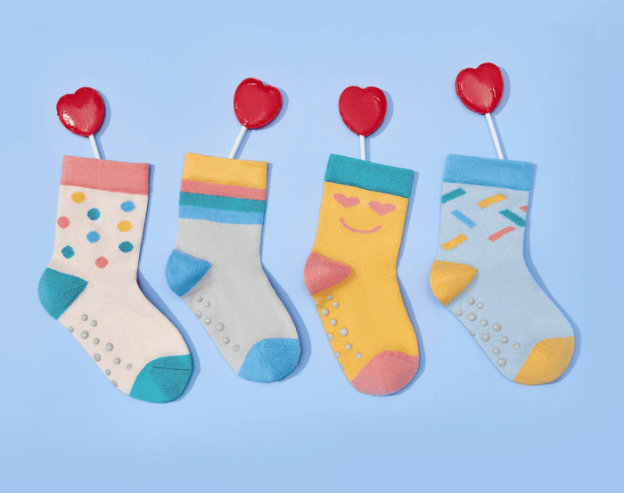 Ten Little Everyday Crew Socks 4 Pack Party with heart lollipops - Available at www.tenlittle.com