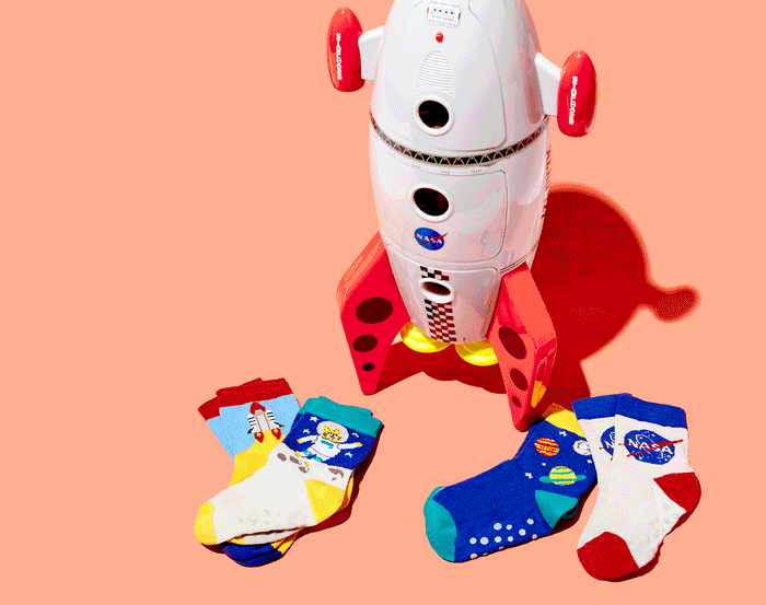 GIF Ten Little Everyday Crew Socks 4 Pack NASA- Available at www.tenlittle.com