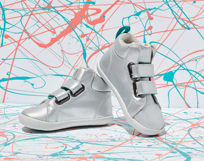 Side view of Ten Little Everyday High Tops - Moondust Silver. Available at www.tenlittle.com