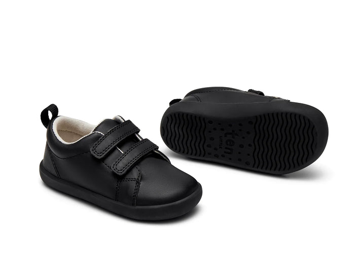 Front and bottom of shoe view of Ten Little Everyday Original - All Black. Available at www.tenlittle.com