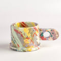 EXP Standard Splatter Mug in Pastel Green Stripe with Yellow by Peter Shire and Echo Park Pottery.
