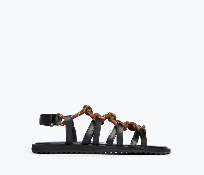 Freda Salvador FAE Rope Sandal in chocolate, front view showing woven rope straps and sleek sandal design.