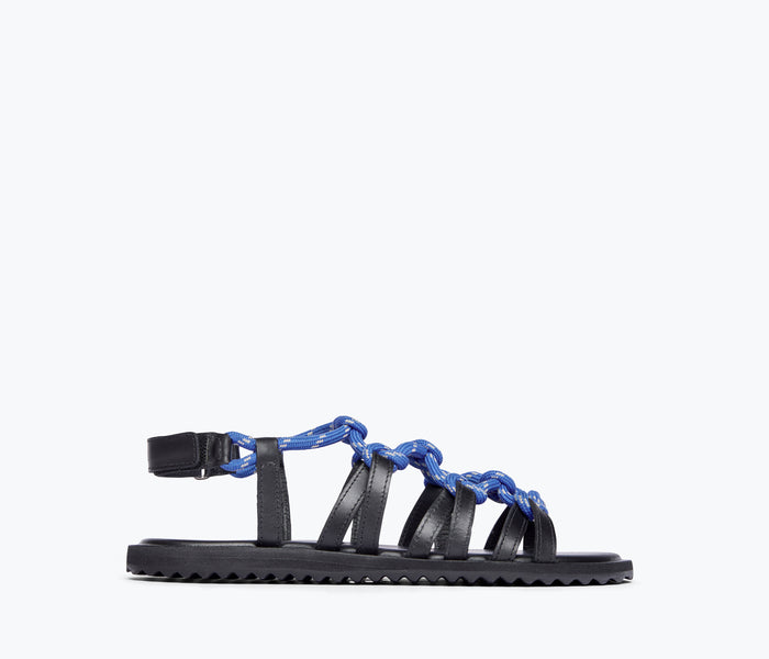 Freda Salvador FAE Rope Sandal in cobalt blue, front view showing woven rope straps and sleek sandal design.