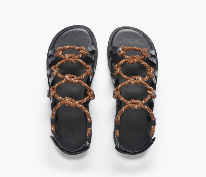 Freda Salvador FAE Rope Sandal in chocolate color, showcasing the stylish sandal with rope detailing and open toe design.