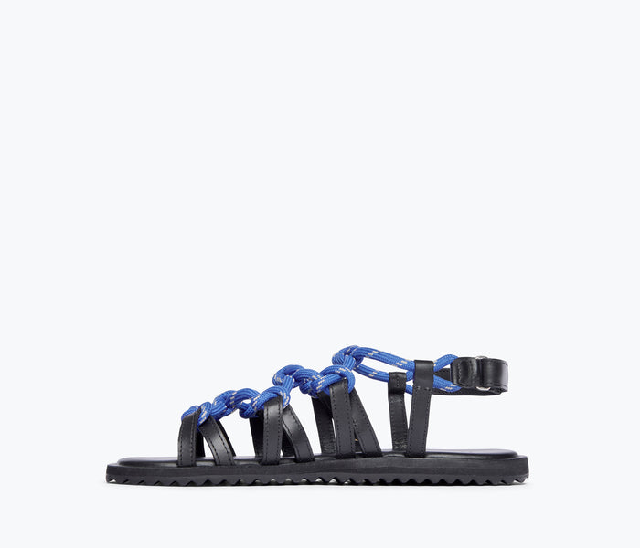 Freda Salvador FAE Rope Sandal in cobalt, showing the inside view with woven rope straps and comfortable footbed.