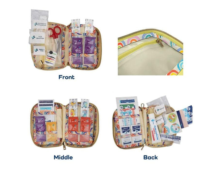 Contents in Keep>Going First Aid Sunny Rainbow GoKit. Available from www.tenlittle.com.