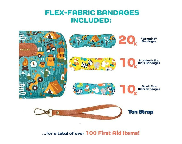 Bandages included in Keep>Going First Aid GoKit - Camping. Available at www.tenlittle.com