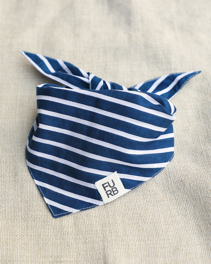 First Mate Navy Stripe Dog Bandana dog bandana with navy striped