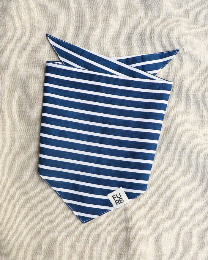 First Mate Navy Stripe Dog Bandana dog bandana for everyday style, navy striped