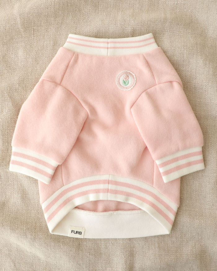 Fleur University Pink Sweatshirt dog sweatshirt with pink striped embroidered
