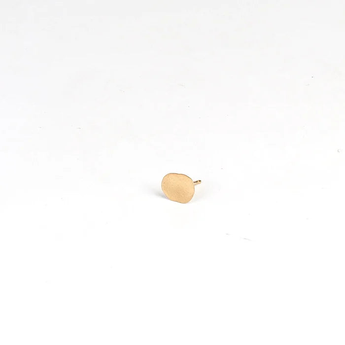 Kathleen Whitaker Foil Stud Earring 14k yellow gold on white background.