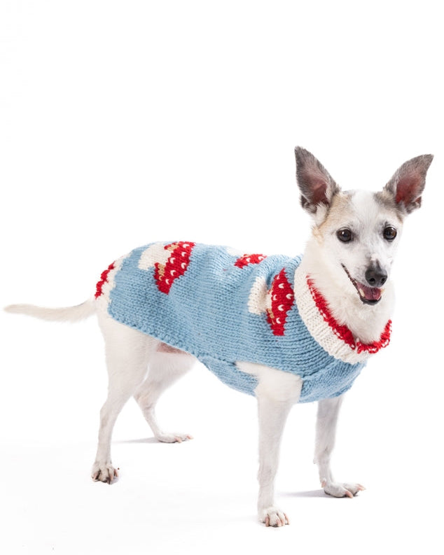 Small-medium dog sweater in mushroom knit. Ideal for Boston Terriers, Mini Aussies, and Cocker Spaniels on chilly days.
