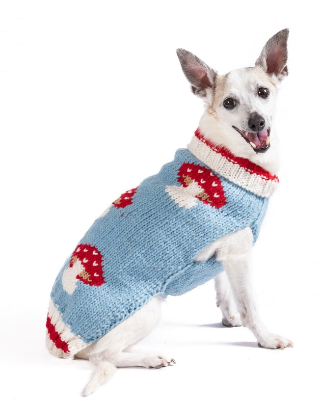 Forest Floof Mushroom Knit Sweater for stylish small to medium dogs, including Pugs, French Bulldogs, and Mini Schnauzers.